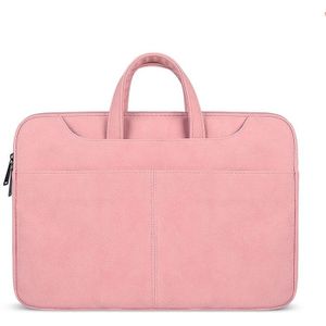 ST06S Waterproof PU Leather Zipper Hidden Portable Strap One-shoulder Handbag for 14.1 inch Laptops  with Magic Stick & Suitcase Belt (Pink)