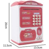 Simulation Password Fingerprint Sensor Unlocking Money Box Automatic Roll Money Safe ATM Piggy Bank(Pink)