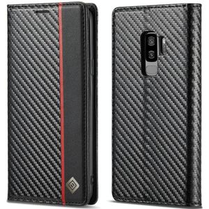 LC.IMEEKE Carbon Fiber PU + TPU Horizontal Flip Leather Case with Holder & Card Slot & Wallet For Samsung Galaxy S9+(Vertical Black)