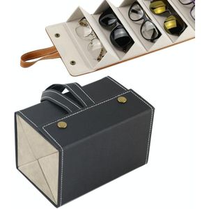 Multifunctional Jewelry Glasses Storage Box Small Grain PU Leather Handmade Glasses Case Model: L6401 (Black)