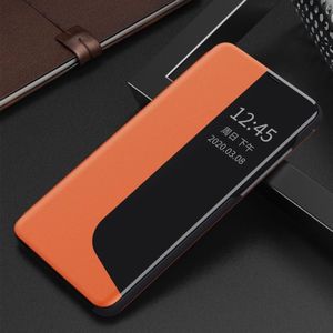 For Huawei Mate 20 Pro Side Display Shockproof Horizontal Flip Leather Case with Holder & Call Answering Function & Sleep / Wake-up(Orange)
