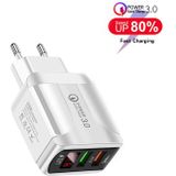 F002C QC3.0 USB + USB 2.0 LED Digital Display Fast Charger with USB to Type-C Data Cable  EU Plug(White)