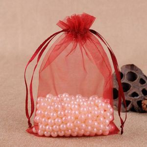 100 PCS Gift Bags Jewelry Organza Bag Wedding Birthday Party Drawable Pouches  Gift Bag Size:13X18cm(Wine Red)