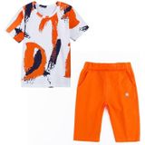 Summer Childrens Fashion Suit Short-sleeved Casual Pants Sportswear (Color:Orange Size:140)