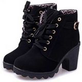 Fashion Square High Heels Solid Color Sneakers Women Snow Boots  Shoe Size:37(Black)