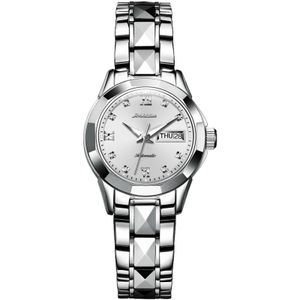 JIN SHI DUN 8813 Fashion Waterproof Luminous Automatic Mechanical Watch  Style:Women(Silver White)