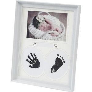 Desk Hanging Photo Frame PVC Baby Foot Hand Print Ink Pad Bedroom Wall Birthday Pictures Albums(White)