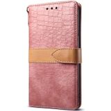 Splicing Color Crocodile Texture PU Horizontal Flip Leather Case for iPhone 6 Plus / 6s Plus  with Wallet & Holder & Card Slots & Lanyard (Pink)