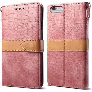 Splicing Color Crocodile Texture PU Horizontal Flip Leather Case for iPhone 6 Plus / 6s Plus  with Wallet & Holder & Card Slots & Lanyard (Pink)