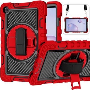 For Samsung Galaxy Tab A 8.4 2020 T307 360 Degree Rotation Contrast Color Shockproof Silicone + PC Case with Holder & Hand Grip Strap & Shoulder Strap(Red+Black)