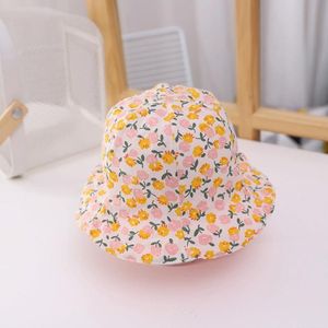 C0503 Flowers Pattern Double-Sided Can Wear Baby Pot Hat Children Printing Fisherman Hat  Size: Around 50cm(Deep Pink Inner + Orange)