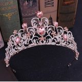 Crystal Wedding Crown Bride Crown Headband Accessories Hair Jewelry Ornaments(Rose Gold Pink)