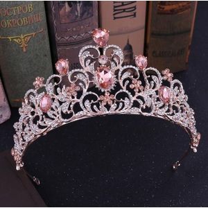 Crystal Wedding Crown Bride Crown Headband Accessories Hair Jewelry Ornaments(Rose Gold Pink)