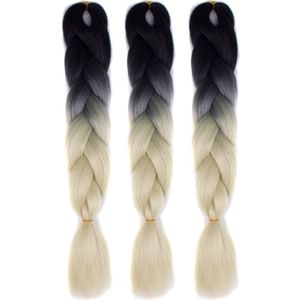Fashion Color Gradient Individual Braid Wigs Chemical Fiber Big Braids  Length: 60cm(Black+Beige)