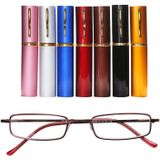 Reading Glasses Metal Spring Foot Portable Presbyopic Glasses with Tube Case +3.00D(Silver Gray )