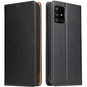 For Galaxy A71 Fierre Shann PU Genuine Leather Texture Horizontal Flip Leather Case with Holder & Card Slots & Wallet(Black)