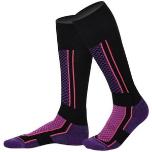 Winter Men Woman Thermal Ski Socks Thicken Cotton Warm Sports Socks Snowboarding Cycling Adult Skiing Hiking Socks Leg Warmer(Black Purple for Woman)