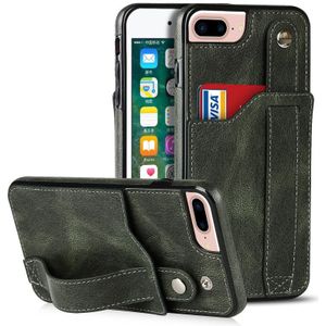 Crazy Horse Texture Shockproof TPU + PU Leather Case with Card Slot & Wrist Strap Holder For iPhone 7 Plus / 8 Plus(Emerald Green)