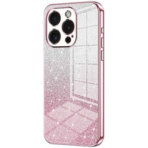 Voor iPhone 15 Pro Gradint Glitter Poeder Gegalvaniseerde Telefoonhoesje (Roze)