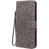 For Huawei P40 Lite / Nova 6 se Pressed Printing Sunflower Pattern Horizontal Flip PU Leather Case with Holder & Card Slots & Wallet & Lanyard(Grey)