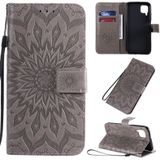 For Huawei P40 Lite / Nova 6 se Pressed Printing Sunflower Pattern Horizontal Flip PU Leather Case with Holder & Card Slots & Wallet & Lanyard(Grey)