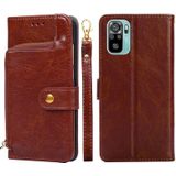 Zipper Bag PU + TPU Horizontal Flip Leather Case with Holder & Card Slot & Wallet & Lanyard For Xiaomi Redmi Note 10 4G / Note 10S(Brown)