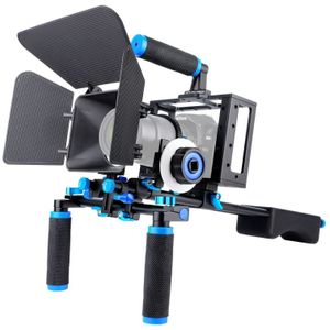 YELANGU D222 Dual Handles Camera Shoulder Mount + Camera Cage Stabilizer Kit with Matte Box + Follow Focus for DSLR Camera / Video Camera