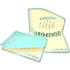 3 PCS 3D Paper Carving Hollow Greeting Card Birthday Wishes Thank You Card(Blue)