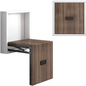 Simple Wooden Folding Wall-mounted Home Footstool Aisle Invisible Shoe Stool(Warm White Cabinet + Walnut Wood Panel)