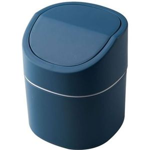 Household Mini Desktop Trash Can Covered Debris Storage Cleaning Cylinder Box  Style:Flip Lip(Blue)
