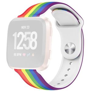 For Fitbit Versa 2 / Lite 22mm Reverse Buckle Printed Silicone Strap(Rainbow)