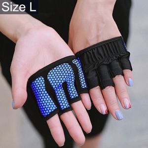 Half Finger Yoga Gloves Anti-skid Sports Gym Palm Protector  Size: L  Palm Circumference: 19cm(Blue)