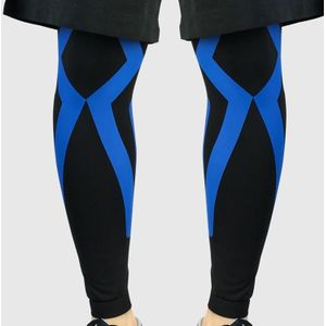 A Pair  HX022 Sports Knee Pads Compression Elastic Protective Thigh And Calve Cover Outdoor Basketball Football Riding Protective Gear  Specification:  XL (Black / Blue)