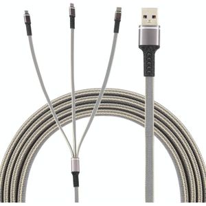 1.2m USB to 8 Pin + USB-C / Type-C + Micro USB 3 in 1 Nylon Braided Charging Cable(Grey)