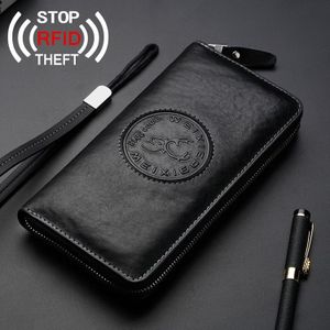 W111 Antimagnetic RFID Men Cowhide Leather Multifunctional Wallet Business Handbag with Gift Box