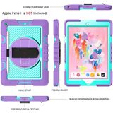 360 Degree Rotation Contrast Color Shockproof Silicone + PC Case with Holder & Hand Grip Strap & Shoulder Strap For iPad 9.7 2018 / 2017 / Air / Air 2 / Pro 9.7 (Purple + Mint Green)