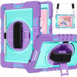 360 Degree Rotation Contrast Color Shockproof Silicone + PC Case with Holder & Hand Grip Strap & Shoulder Strap For iPad 9.7 2018 / 2017 / Air / Air 2 / Pro 9.7 (Purple + Mint Green)