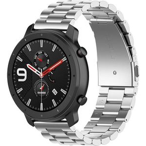 Applicable To Ticwatch Generation / Moto360 Second Generation 460 / Samsung GearS3 / Huawei GT Universal 22mm Stainless Steel Metal Strap Butterfly Buckle Three Beads(Silver)