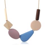 Colorful Resin Beads Statement Necklace Women Multicolor Wood Necklaces Pendants(Blue)