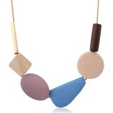 Colorful Resin Beads Statement Necklace Women Multicolor Wood Necklaces Pendants(Blue)