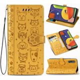 For Galaxy A70/A70S Cute Cat and Dog Embossed Horizontal Flip Leather Case with Bracket / Card Slot / Wallet / Lanyard(Yellow)