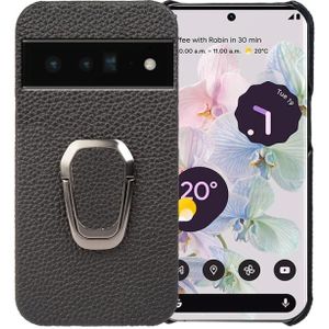 Voor Google Pixel 6 Pro Ring Houder Litchi Textuur Lederen Telefoon Case (Zwart)