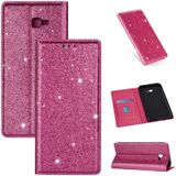 For Samsung Galaxy J4+ Ultrathin Glitter Magnetic Horizontal Flip Leather Case with Holder & Card Slots(Rose Red)