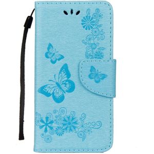 For Huawei  P9 Lite Mini Vintage Embossed Floral Butterfly Pattern Horizontal Flip Leather Case with Card Slot & Holder & Wallet & Lanyard (Blue)