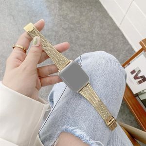 Small Waist Three Lines Steel Replacement Strap Watchband For Apple Watch Series 6 & SE & 5 & 4 44mm / 3 & 2 & 1 42mm(Gold)