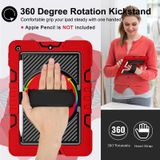 360 Degree Rotation Contrast Color Shockproof Silicone + PC Case with Holder & Hand Grip Strap & Shoulder Strap For iPad 10.2 2021 / 2020 / 2019 (Red+Black)