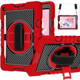 360 Degree Rotation Contrast Color Shockproof Silicone + PC Case with Holder & Hand Grip Strap & Shoulder Strap For iPad 10.2 2021 / 2020 / 2019 (Red+Black)