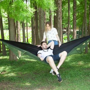 Portable Outdoor Camping Full-automatic Nylon Parachute Hammock with Mosquito Nets  Size : 250 x 120cm (Black)