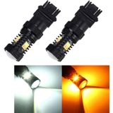 2 PCS Car Auto T25/3157 DC 12V 5W 350LM 16 SMD-3030 LED Bulbs Turn Lamp Backup Light  White + Yellow