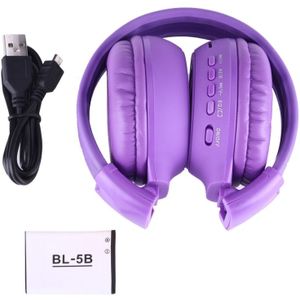 BS-N65 Headband Folding Stereo HiFi Wireless Headphone Headset with LCD Screen & TF Card Slot & LED Indicator Light & FM Function(Purple)